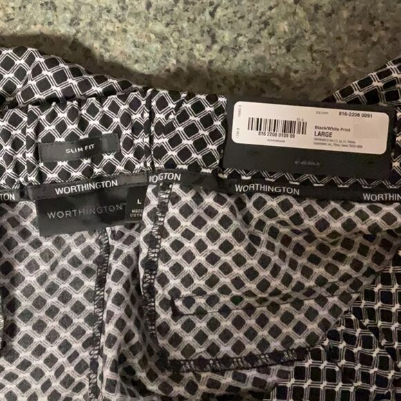 NWT Worthington Women Black White Geometric Trousers L Pants Polyester Slacks - Picture 4 of 8